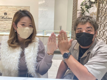 京都府京丹後市｜ハワインアジュエリーMAILEの結婚指輪と男性様が普段使いしやすいエタニティもサプライズで贈ってくださりました